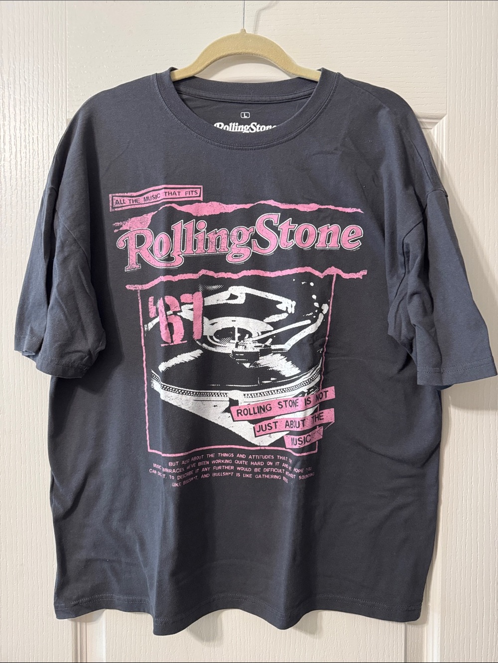 Rolling Stone Graphic Tee Large - Black with Pink & White Print
